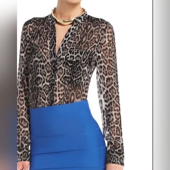 BCBG Silk Leopard Print Blouse - Picture 2 of 6